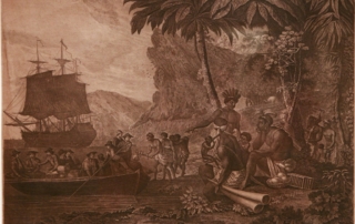 Arrival of Europeans in Africa, by Nicolas Colibert (1750 - 1806). Engraving after a drawing by Amédée Fréret, Paris, 1795 made to celebrate the first abolition of slavery on 4 February 1794 .
